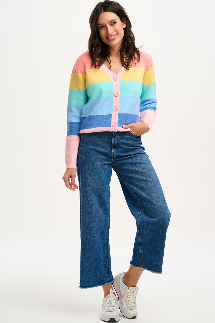 Izzy Cardigan - Multi, Pastel Rainbow Stripes