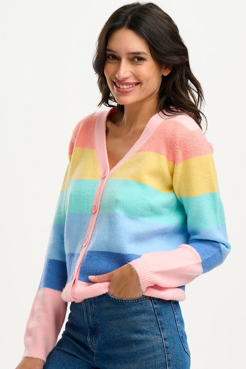 Izzy Cardigan - Multi, Pastel Rainbow Stripes