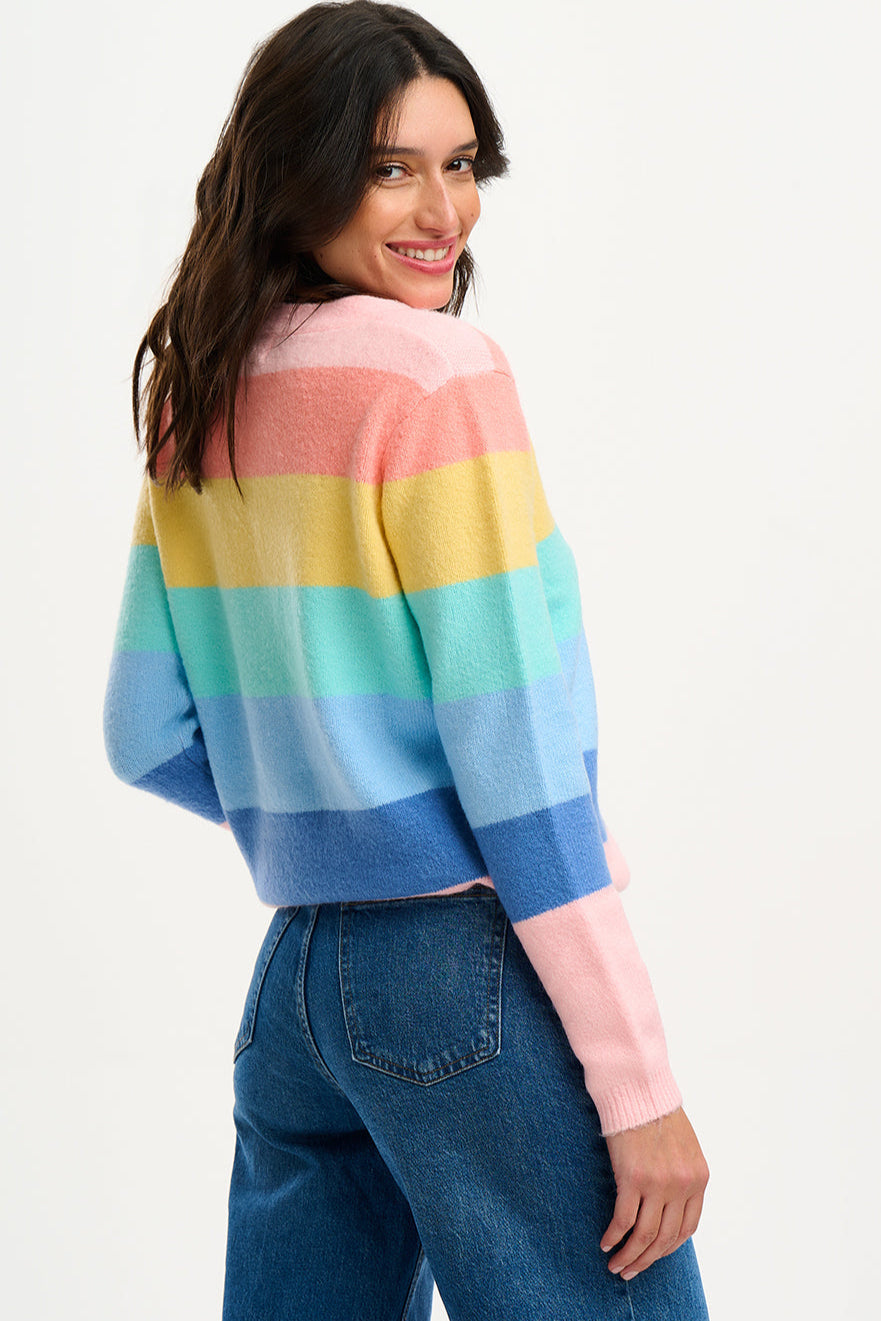 Izzy Cardigan - Multi, Pastel Rainbow Stripes