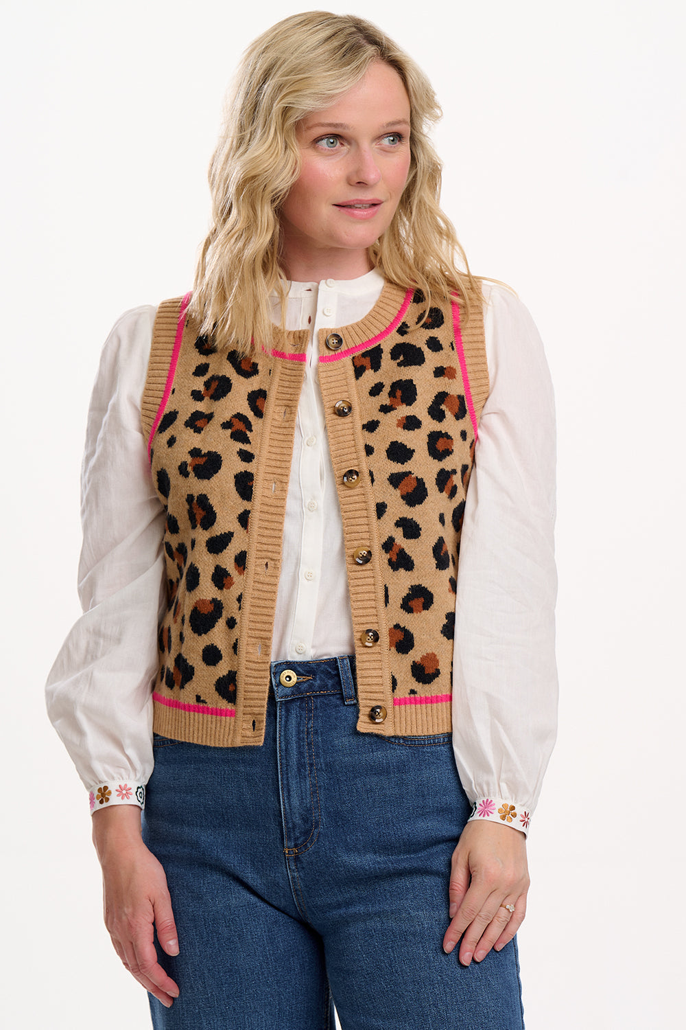 Natalie Knitted Waistcoat - Tan/Black, Natural Leopard