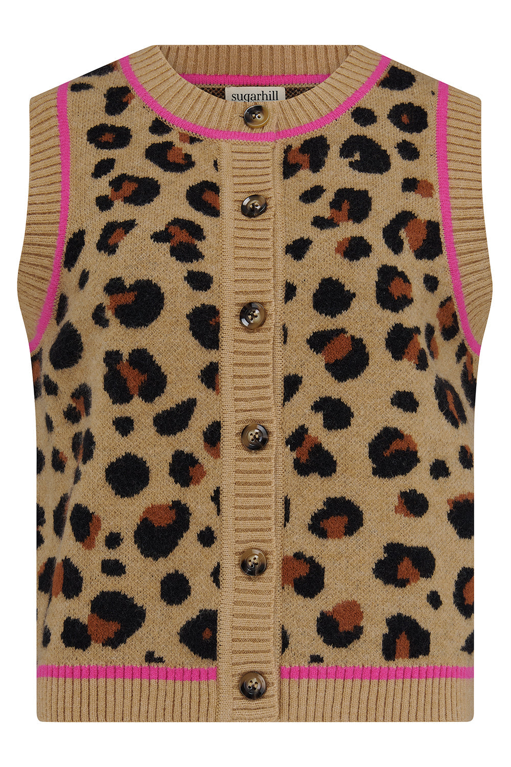 Natalie Knitted Waistcoat - Tan/Black, Natural Leopard