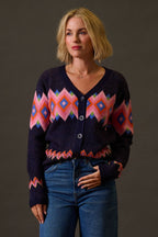 Izzy Cardigan - Navy, Diamond Fairisle
