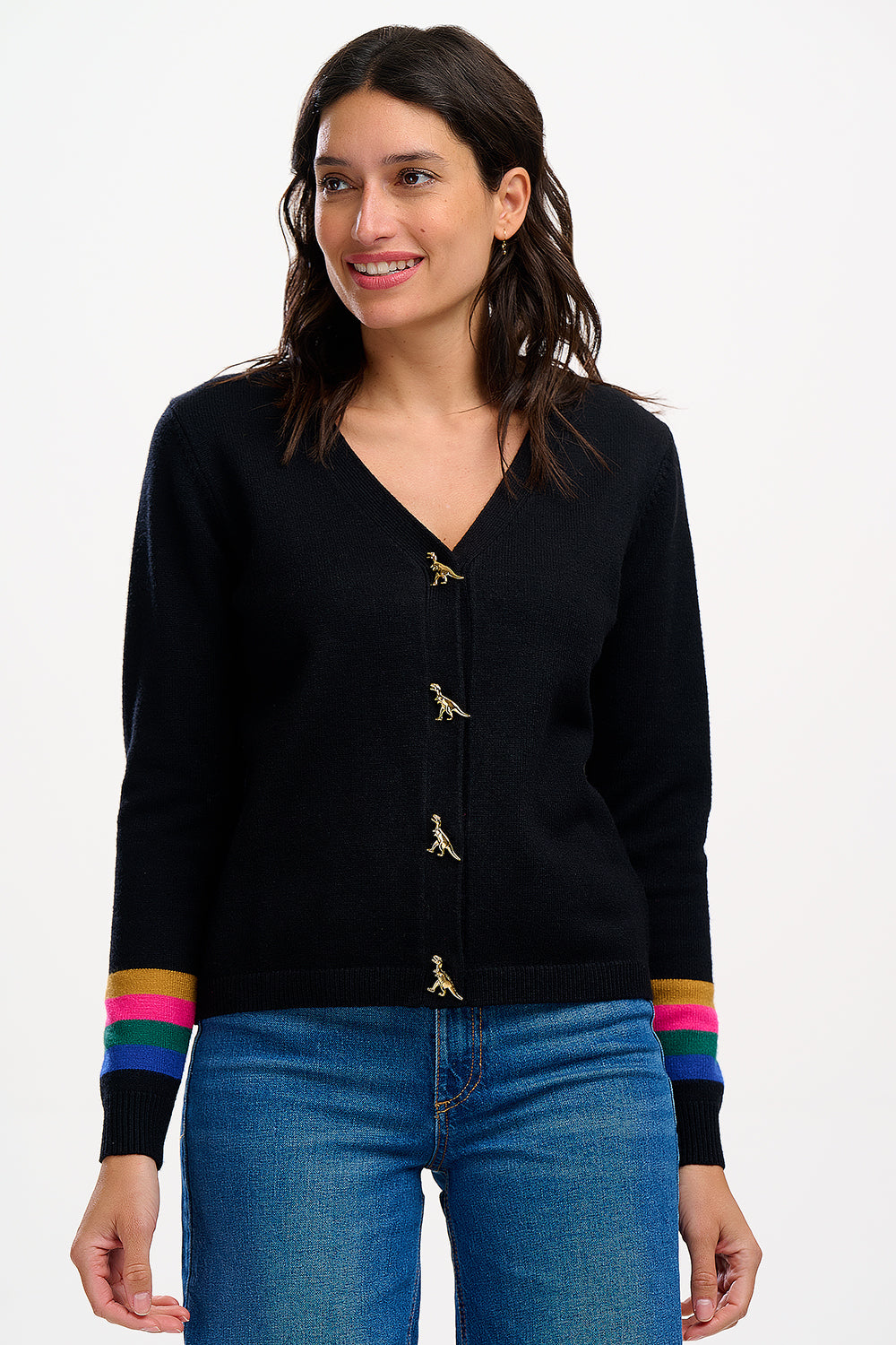 Jennifer Cardigan - Black, Dinosaur Buttons