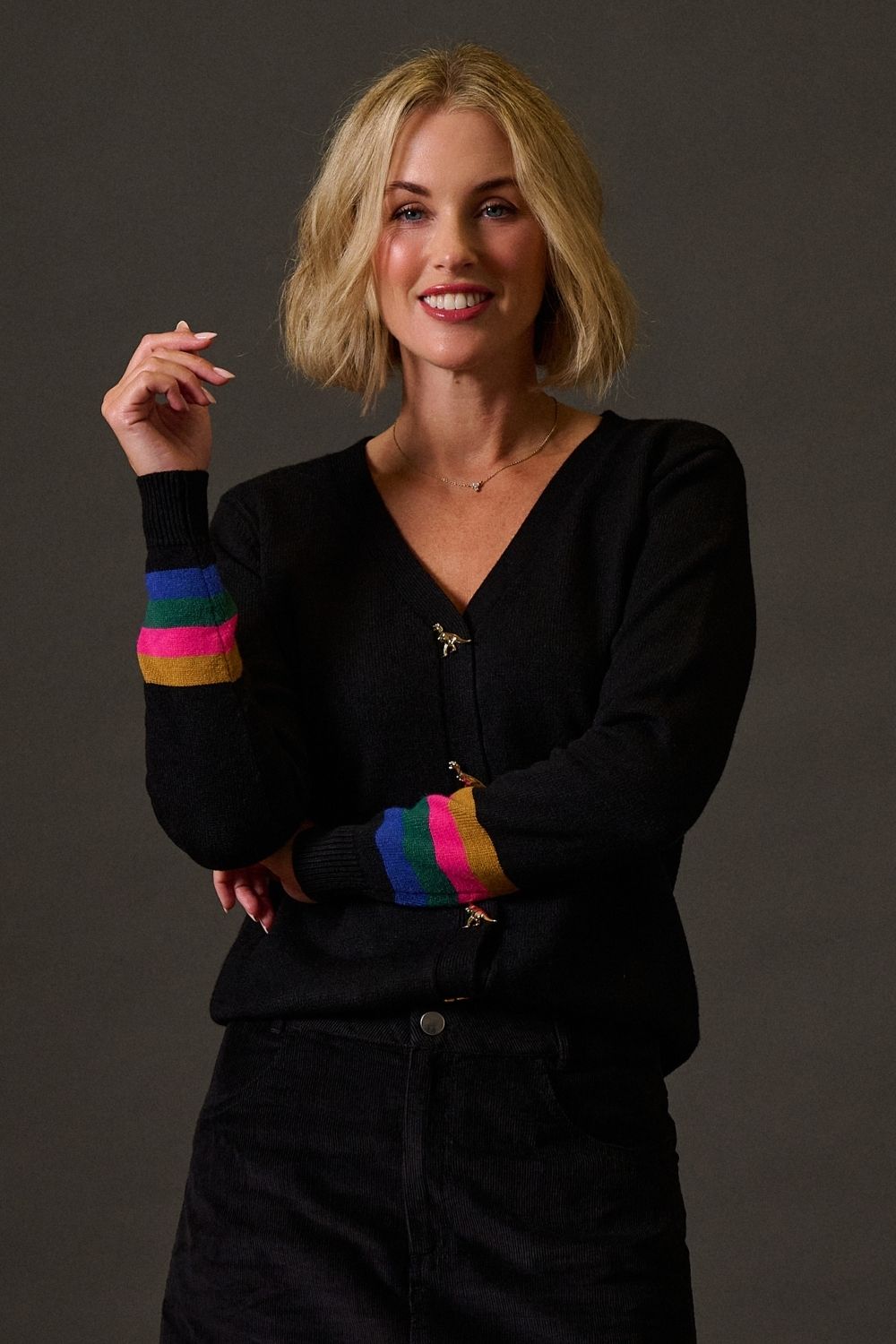 Jennifer Cardigan - Black, Dinosaur Buttons