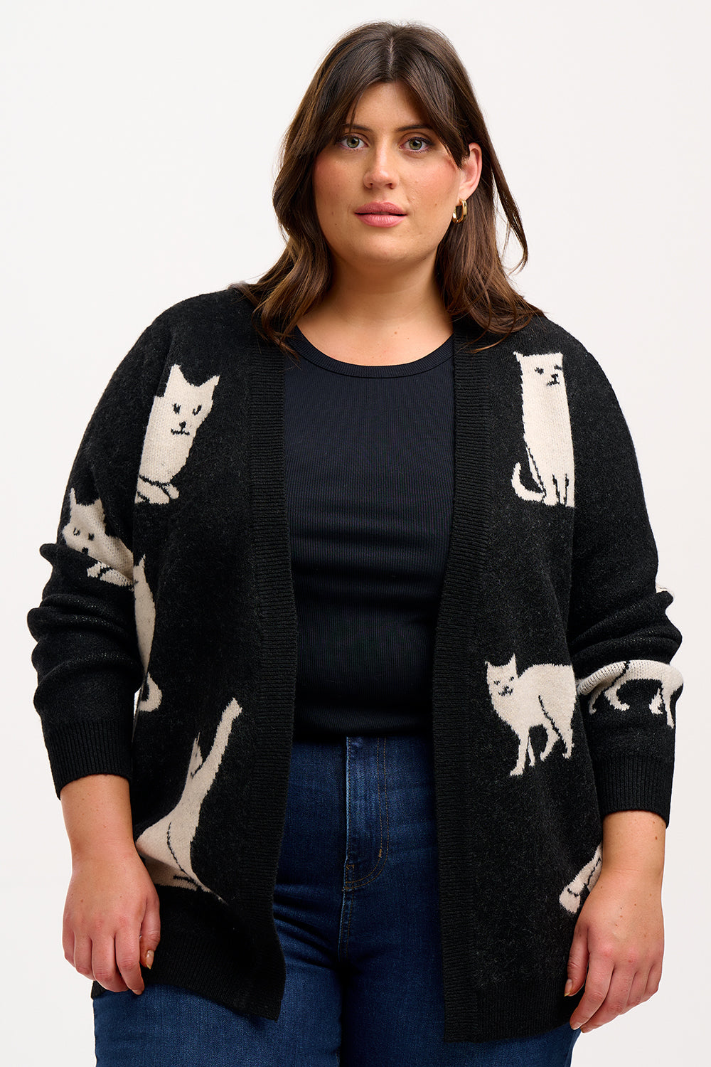 Laura Cardigan - Black, White Cats