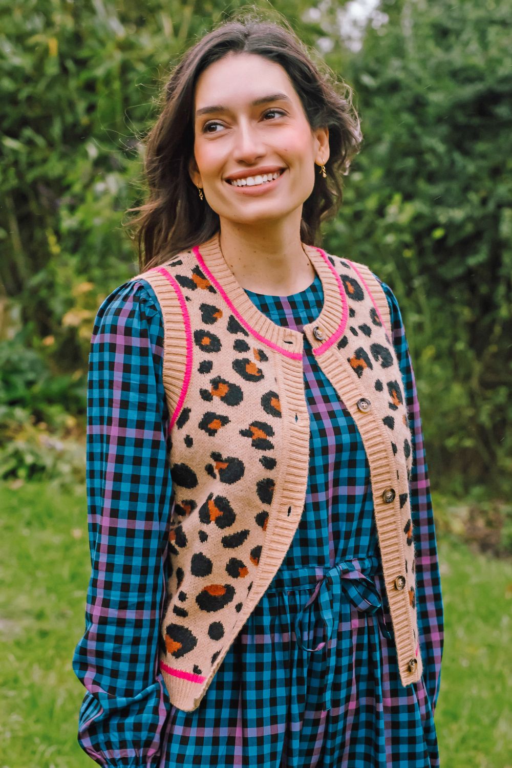 Natalie Knitted Waistcoat - Tan/Black, Natural Leopard