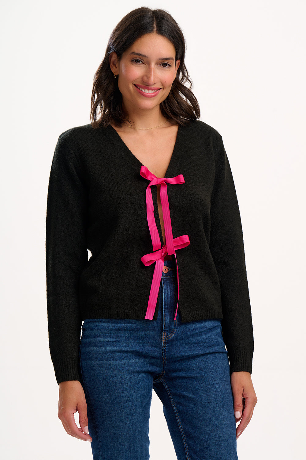 Phily Bow Cardigan - Black/Pink