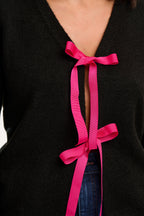 Phily Bow Cardigan - Black/Pink