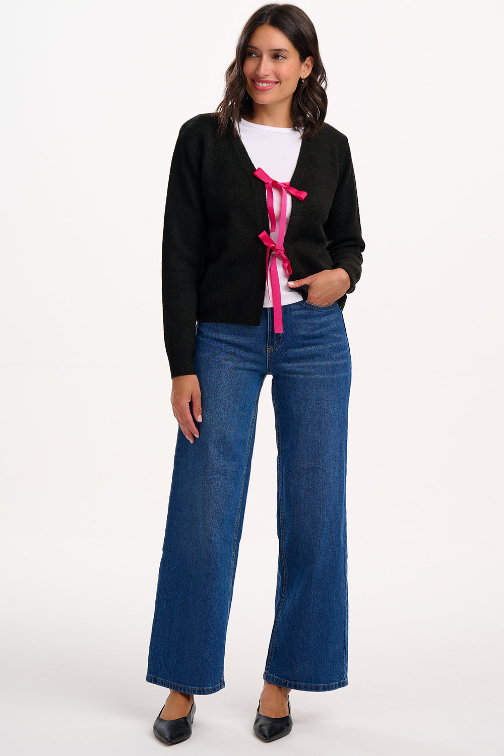 Phily Bow Cardigan - Black/Pink