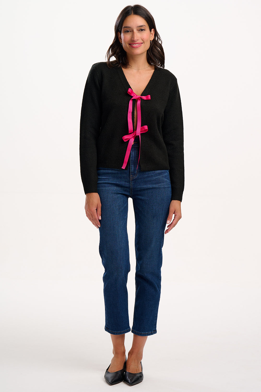 Phily Bow Cardigan - Black/Pink