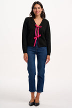 Phily Bow Cardigan - Black/Pink