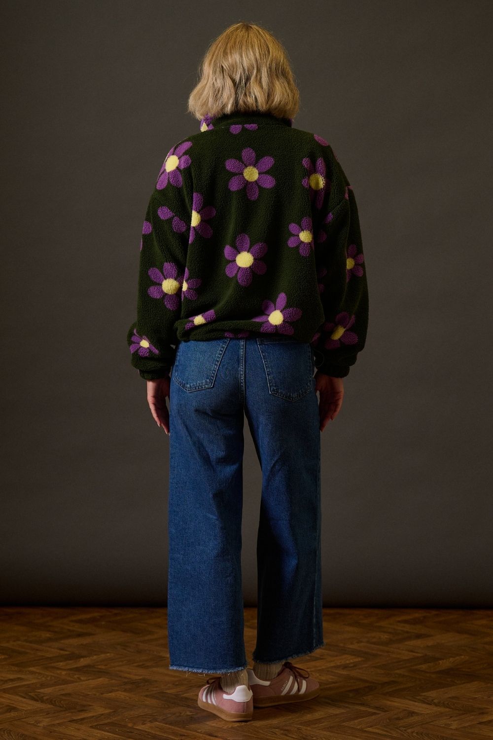 Remi Popper Fleece - Olive, Retro Daisy