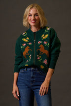 Solana Knitted Bomber - Green, Wild Horses