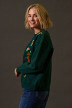 Solana Knitted Bomber - Green, Wild Horses