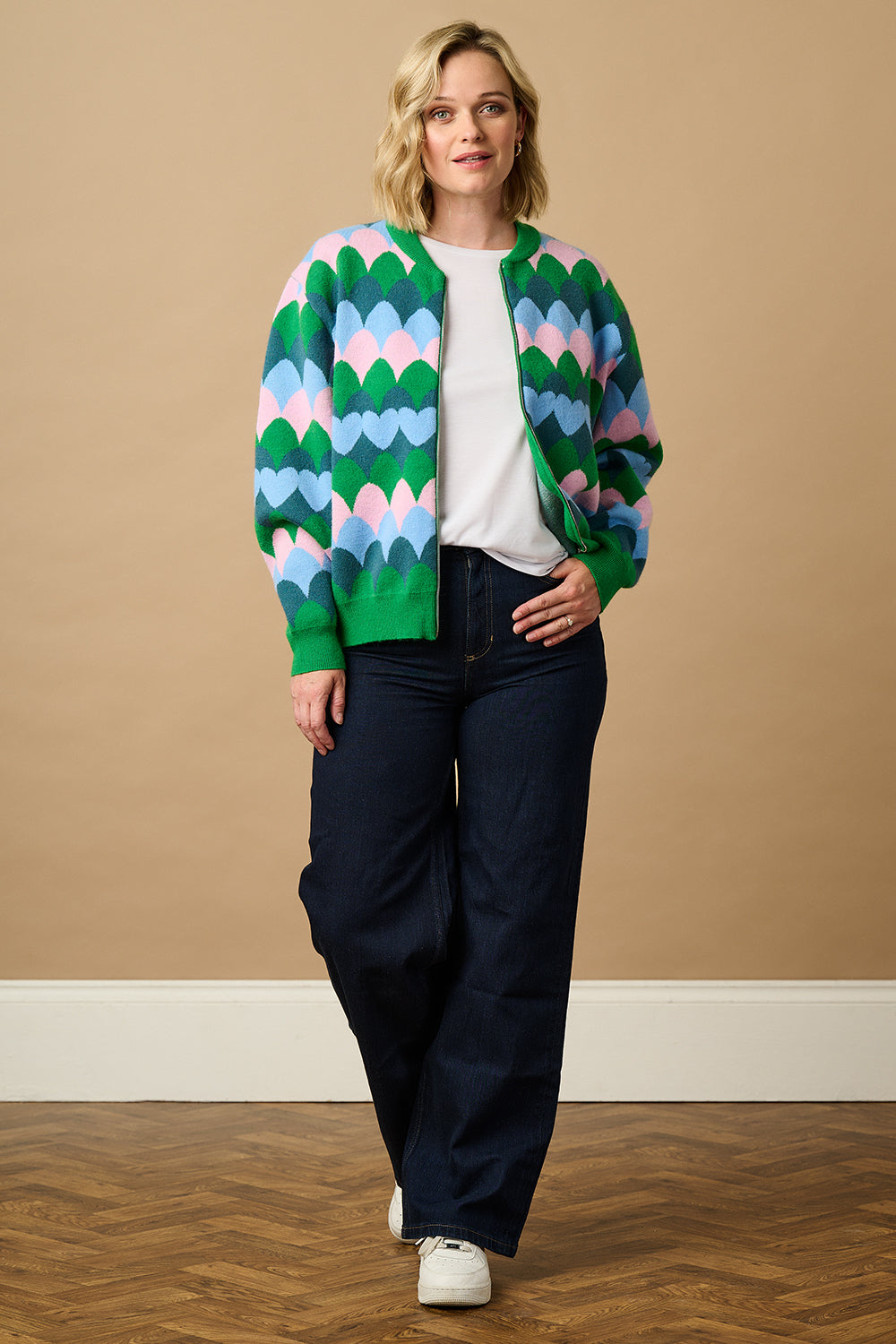 Solana Knitted Bomber - Multi, Heart Scallop