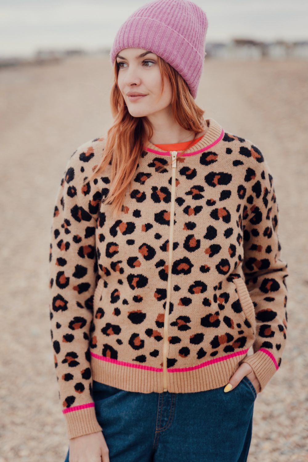 Solana Knitted Bomber - Tan/Black, Natural Leopard