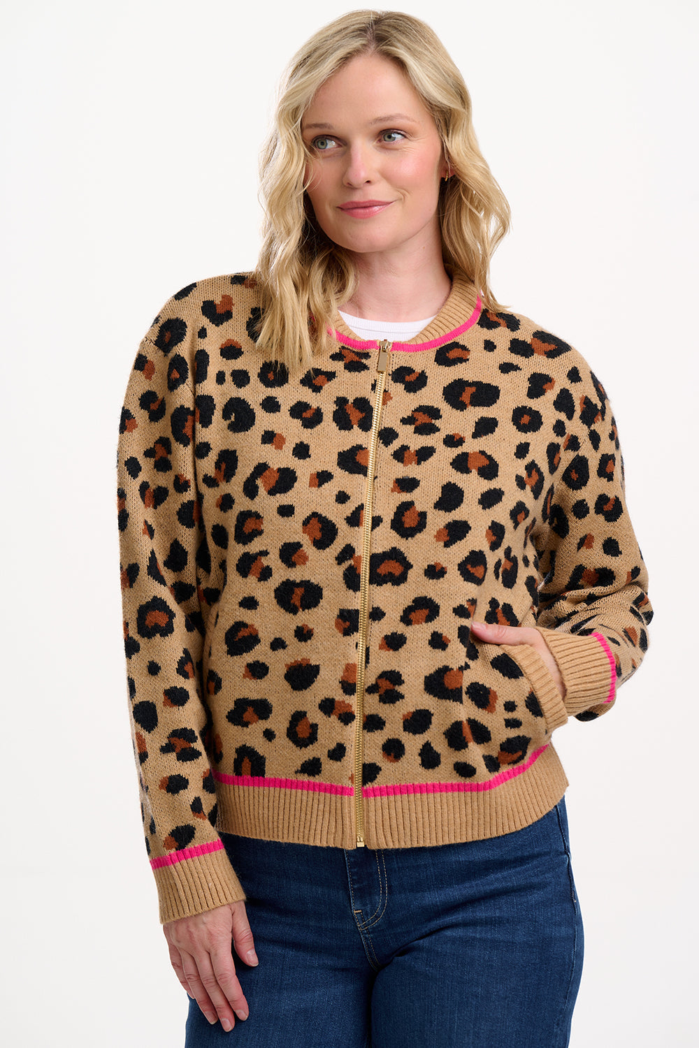Solana Knitted Bomber - Tan/Black, Natural Leopard
