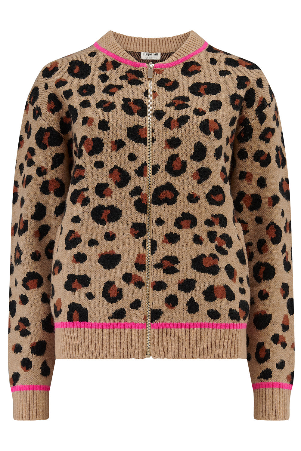 Solana Knitted Bomber - Tan/Black, Natural Leopard