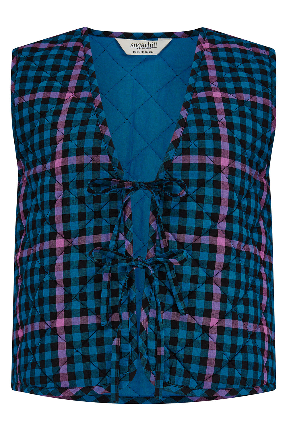 Vander Quilted Waistcoat - Black/Teal, Twilight Gingham